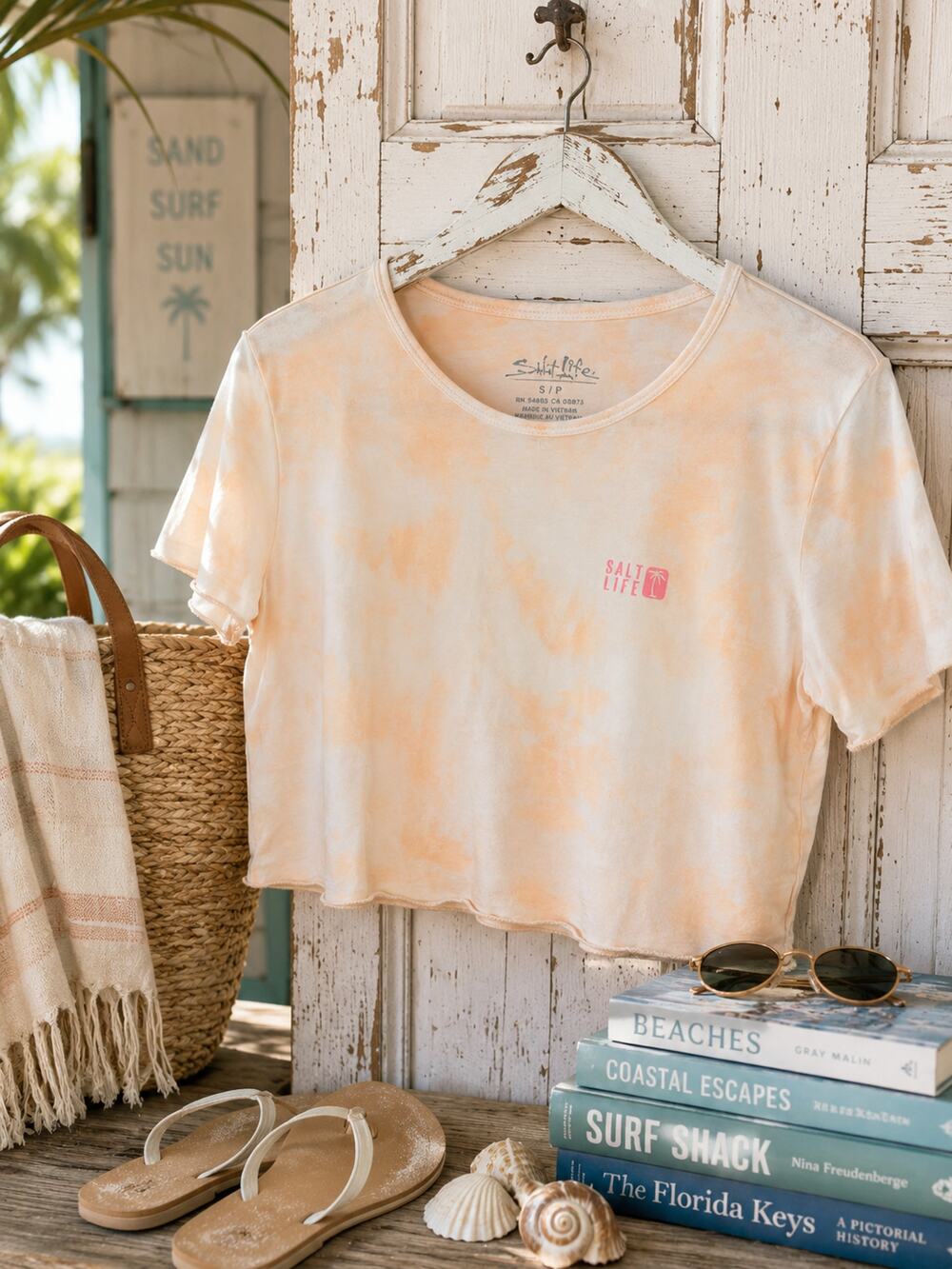 Salt Life Peach Tie Dye Cropped Tee Size Small Beachy Coastal Top  Size: Small
